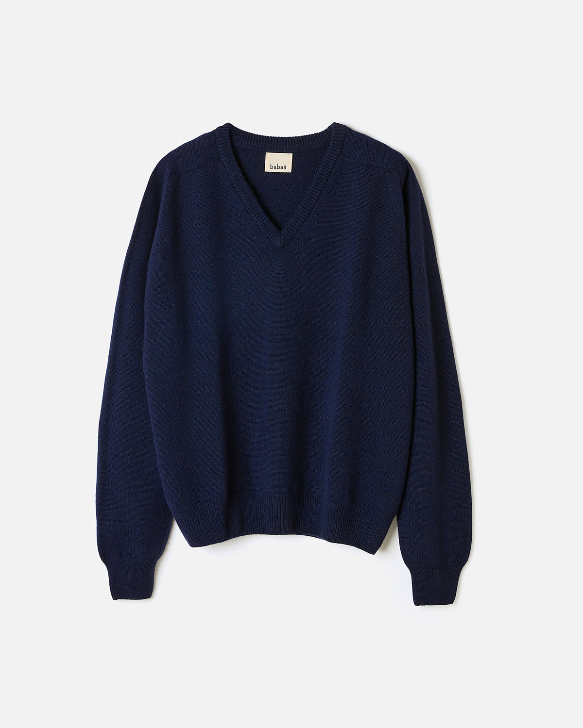 Navy jumper No91 by Babaà, shown in silhouette, featuring a cozy knit design for women.
