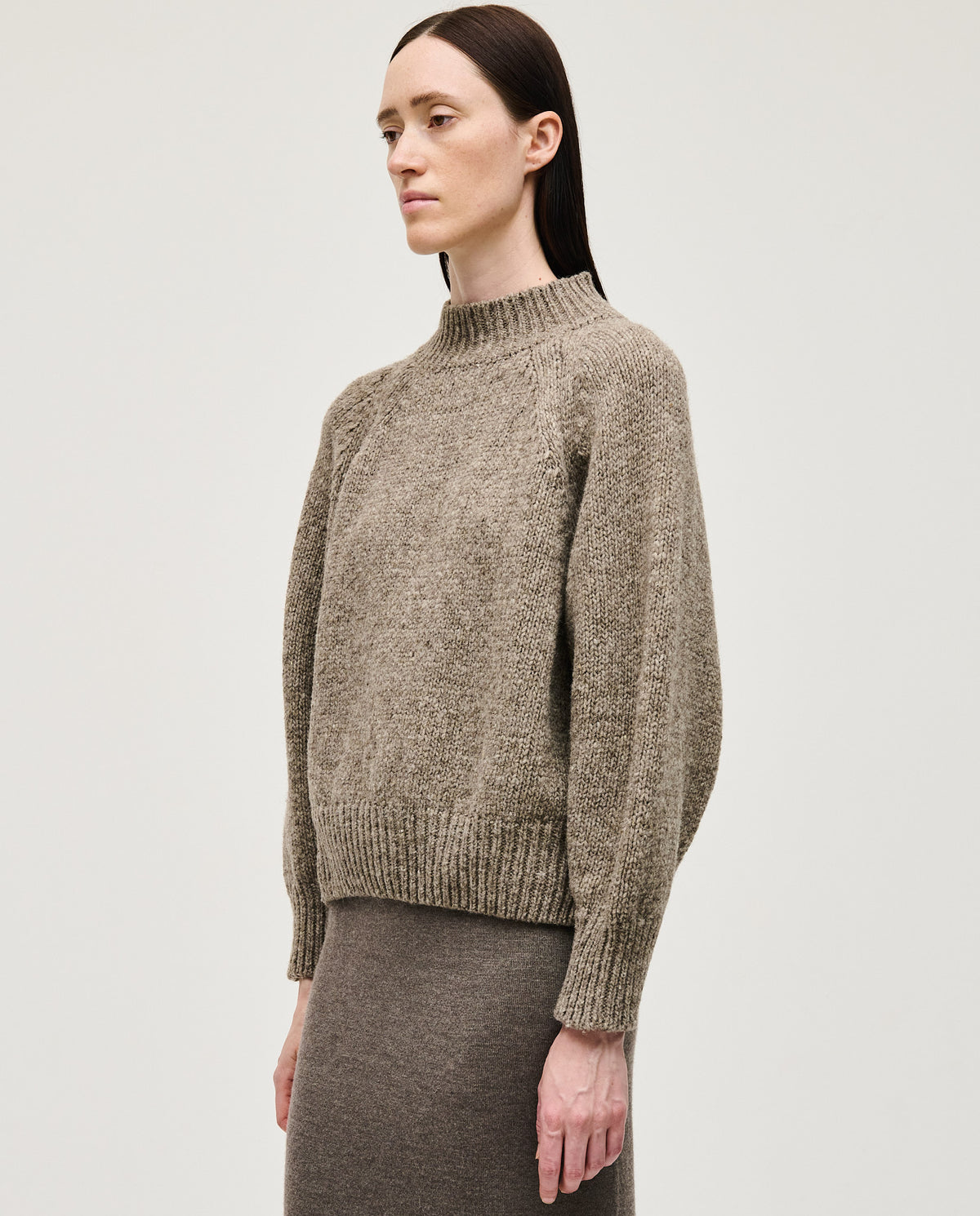 Babaà No95 dark mist women's jumper displayed on a model, showcasing cozy knit fabric and stylish fit.