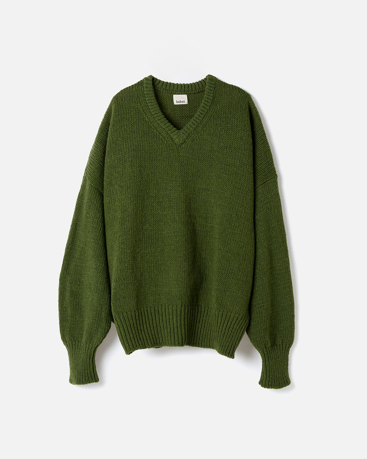 Babaà No97 Forest women's jumper displayed in silhouette, showcasing cozy knit fabric and relaxed fit in a forest green color.