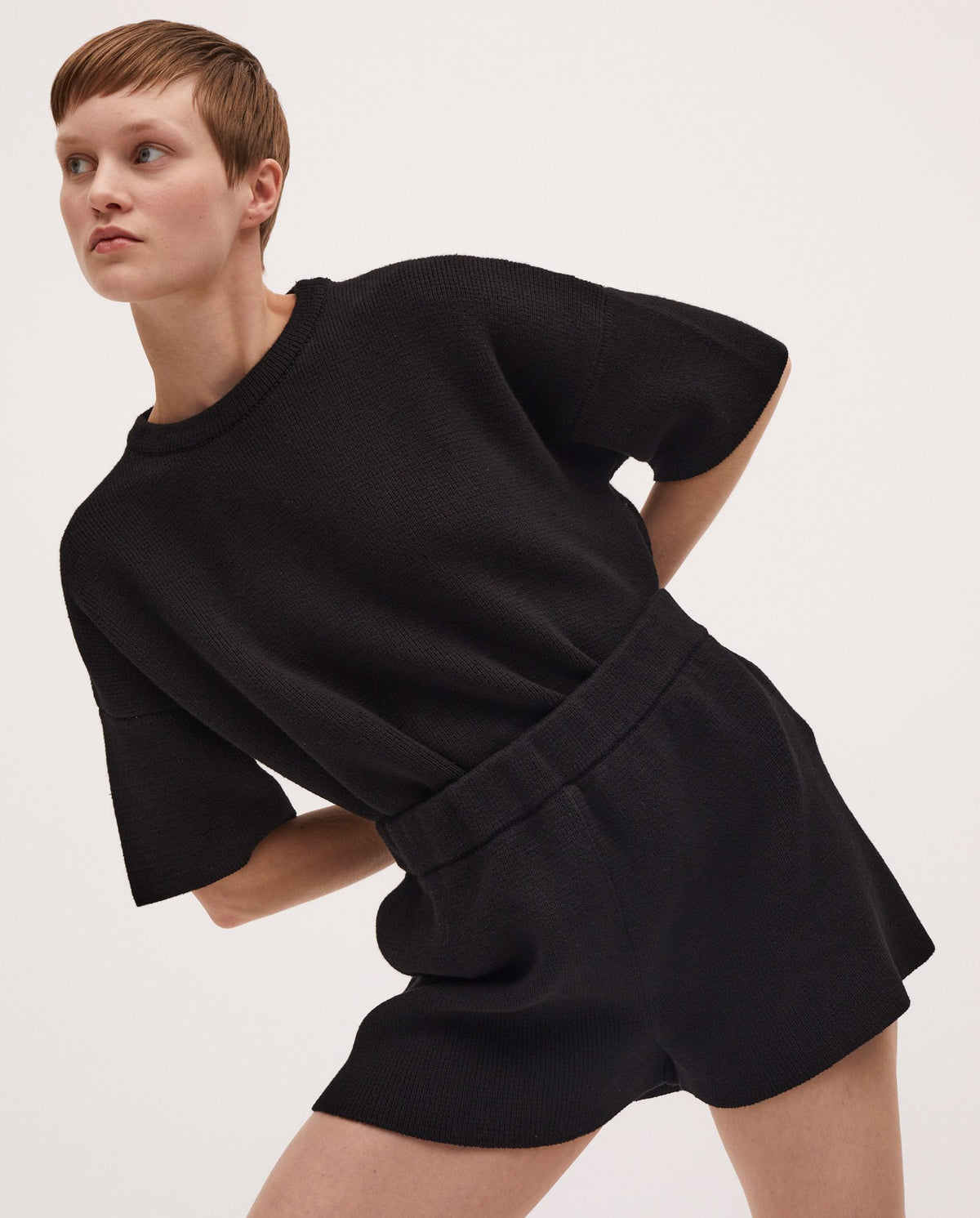 Black Babaà No35 women's shorts laid flat, showcasing their stylish design and comfortable fit.