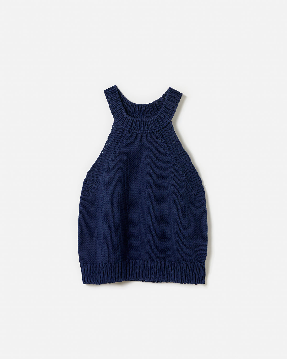 Navy Babaà Top No2 on woman, showcasing a stylish sleeveless design with a relaxed fit and soft fabric.