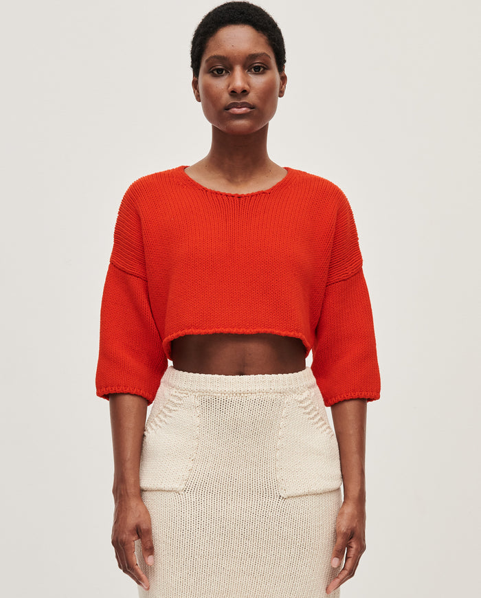 Babaà Top No9 Summer Flame worn by a woman, featuring vibrant flame print and lightweight fabric, perfect for warm weather.
