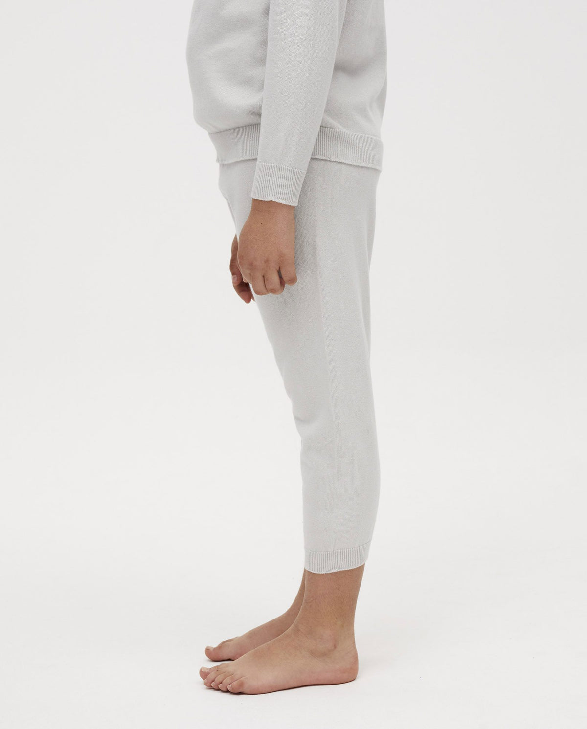 Kids' Babaà No37 trousers in smoked salt color, featuring a comfortable fit and stylish design, shown in the front view.