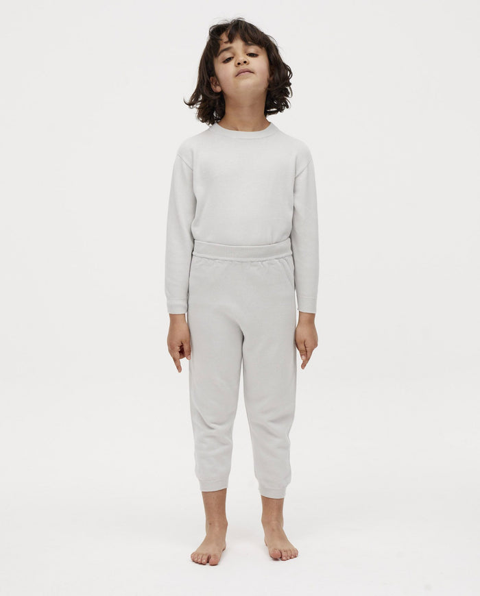 Kids' trousers No37 by Babaà in smoked salt color, featuring a comfortable fit and stylish design for children.
