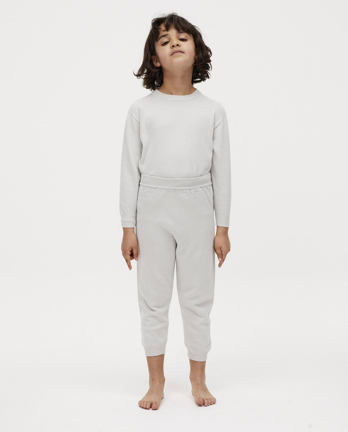 Kids' trousers No37 by Babaà in smoked salt color, featuring a comfortable fit and stylish design for children.