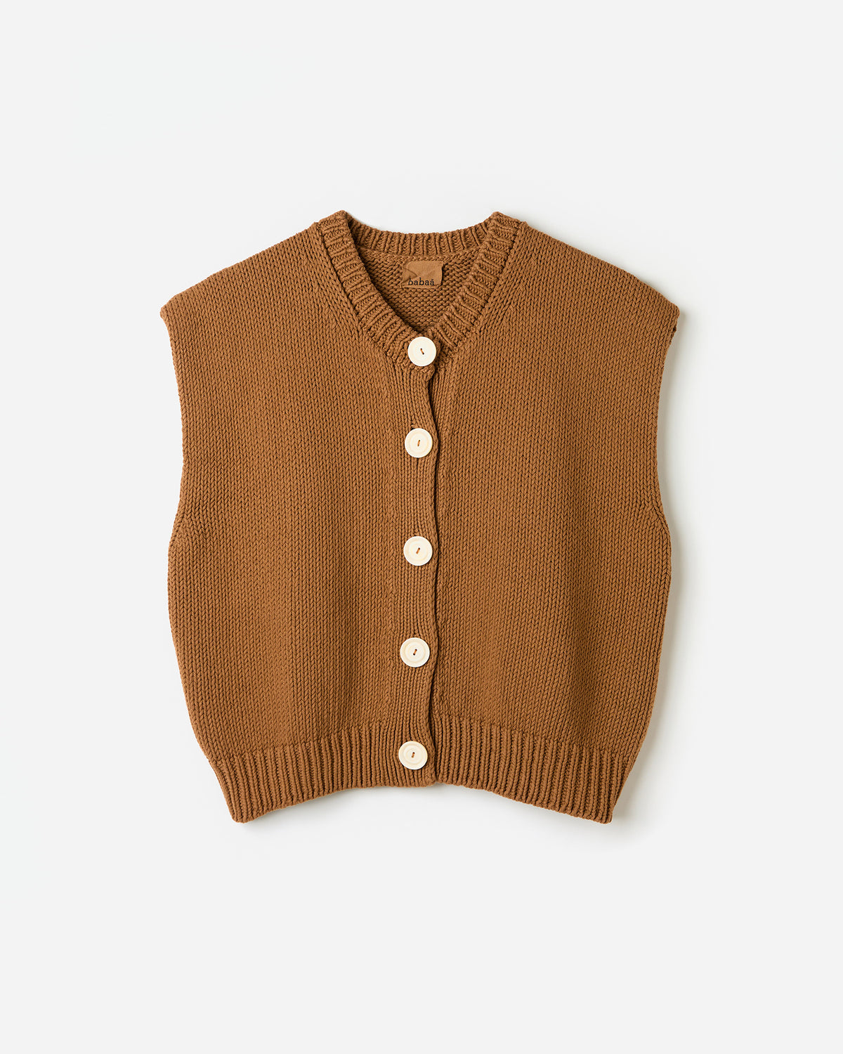 Silhouette of Babaà No26 Sukkari vest for women, showcasing its stylish and modern design on a plain background.