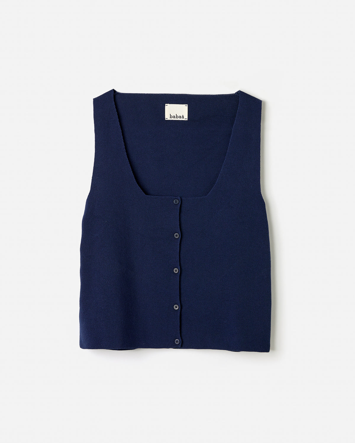 Silhouette of Babaà No39 blue women's vest showing fitted design and soft fabric, ideal for casual or layered outfits.