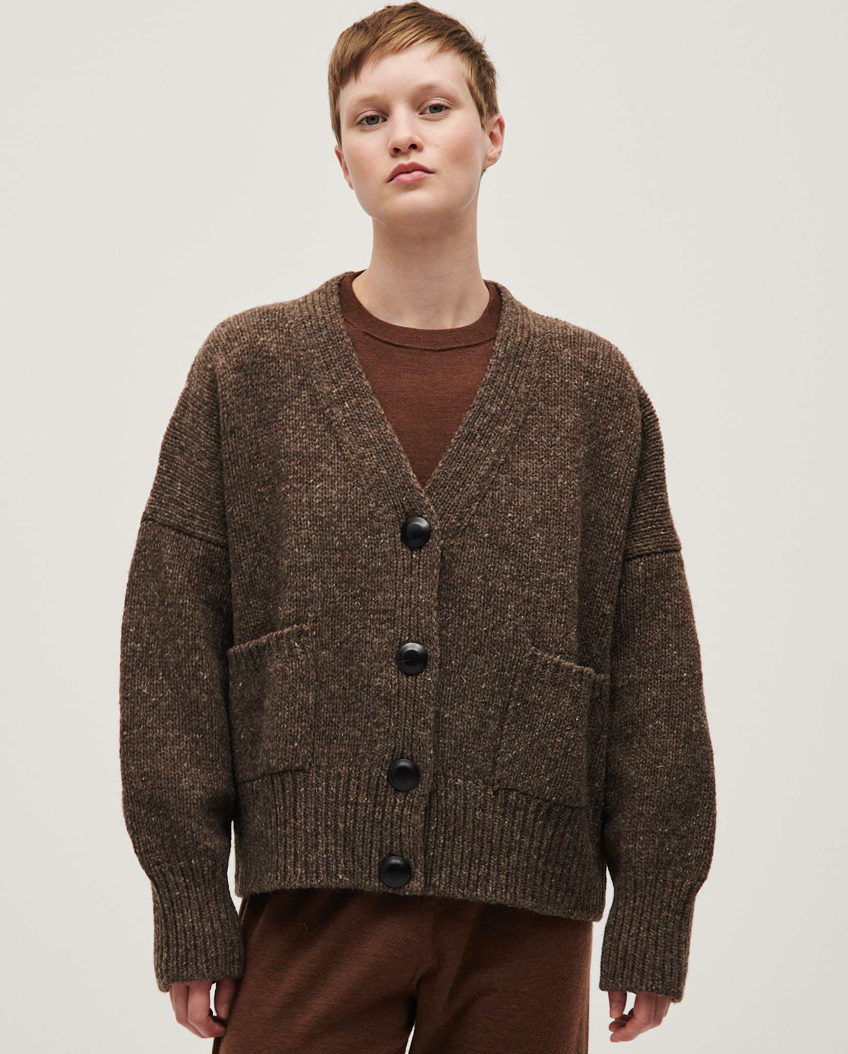 Hand Knitted Brown Wool Cardigan, Oversized Knitted Cardigan With Pockets,  Wool Sweater 