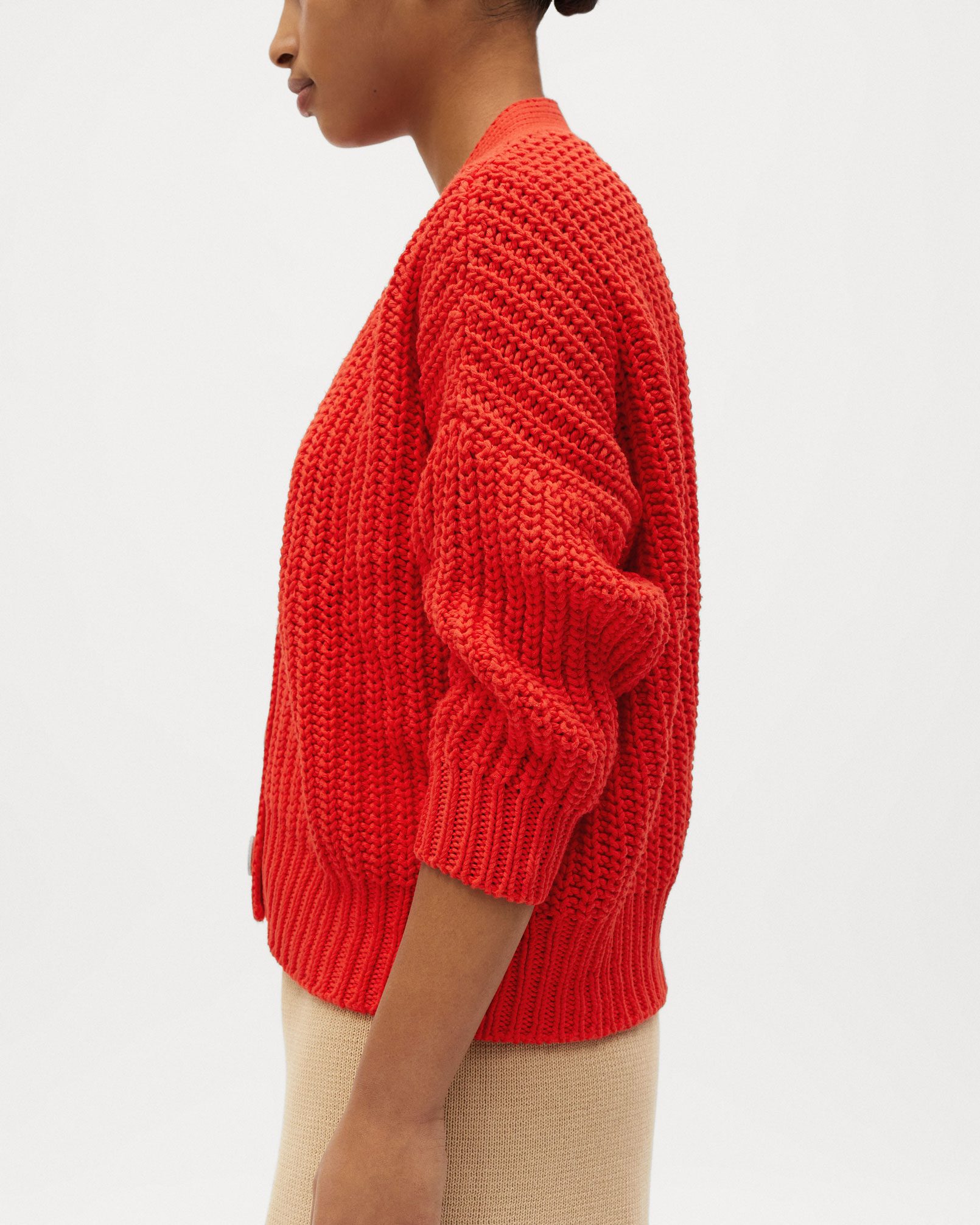 red summer cardigan