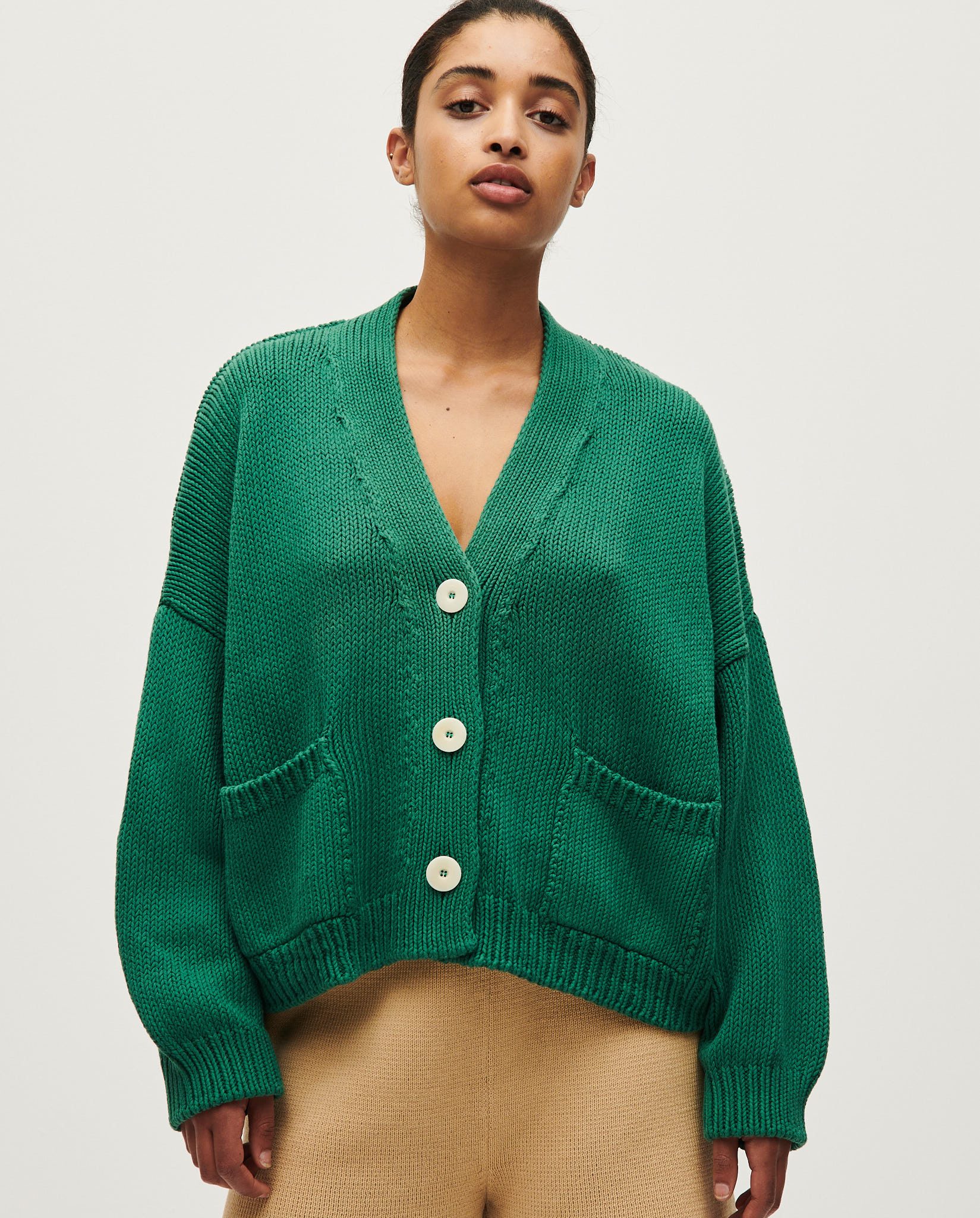 Knit the Floor V-Neck Cropped Cardigan