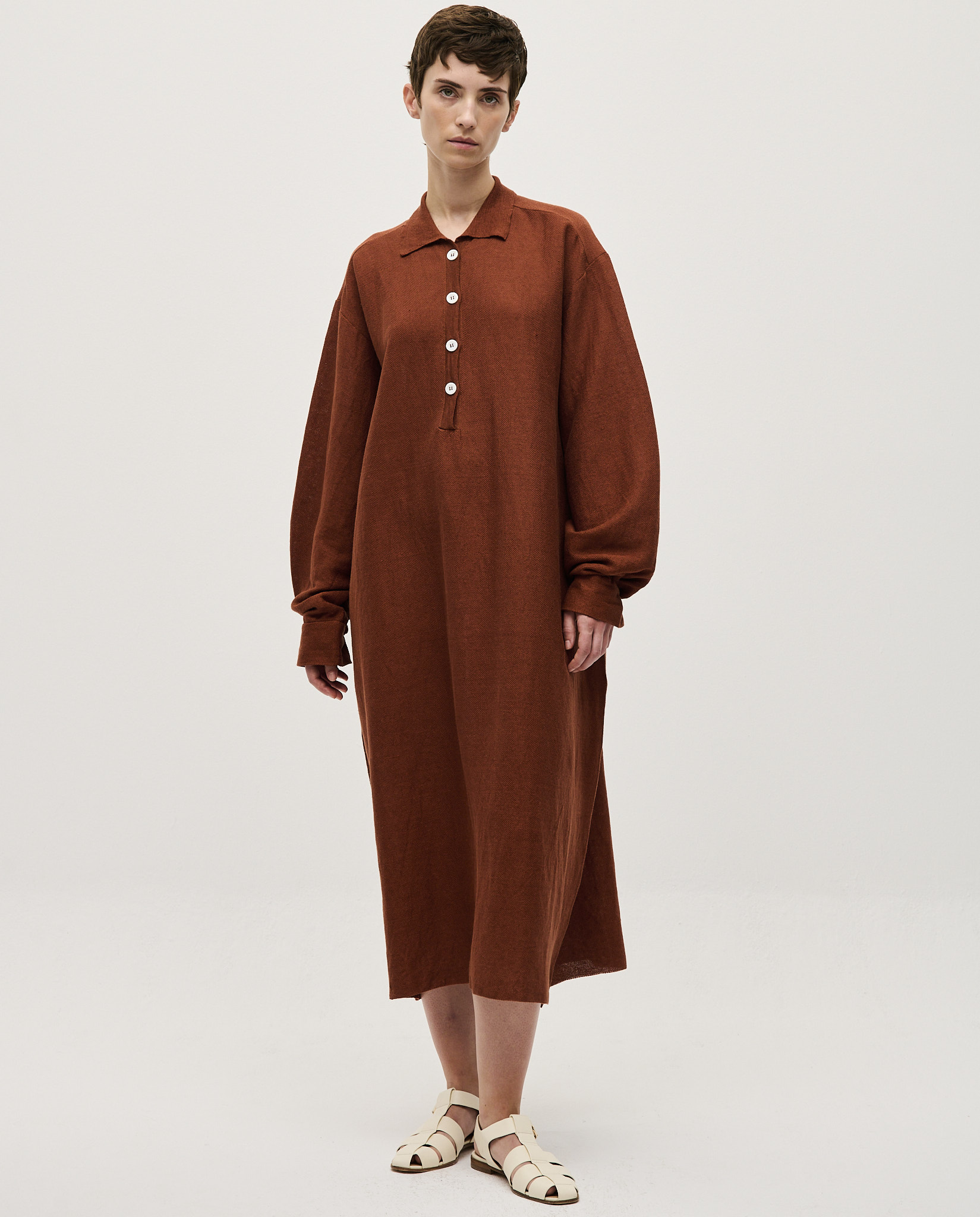 lined linen dress Navy Linen Maxi Dress with Button Back main image 1